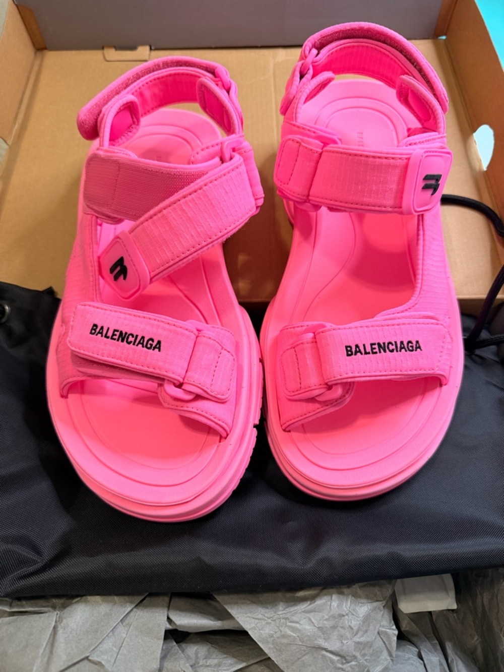 $799 NWB Balenciaga Neon Pink Tourist Velcro Sport Sandals